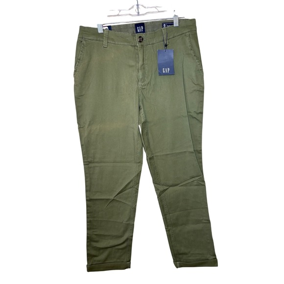 GAP Pants - Gap Relaxed Girlfriend Chino Pants Womens 6 Olive Green Cuffed Mid Rise New